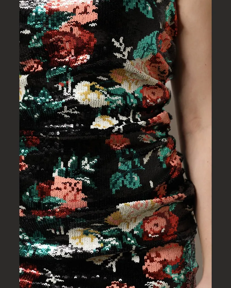 Dolce & Gabbana Floral Sequin Sleeveless Dress — Black Black