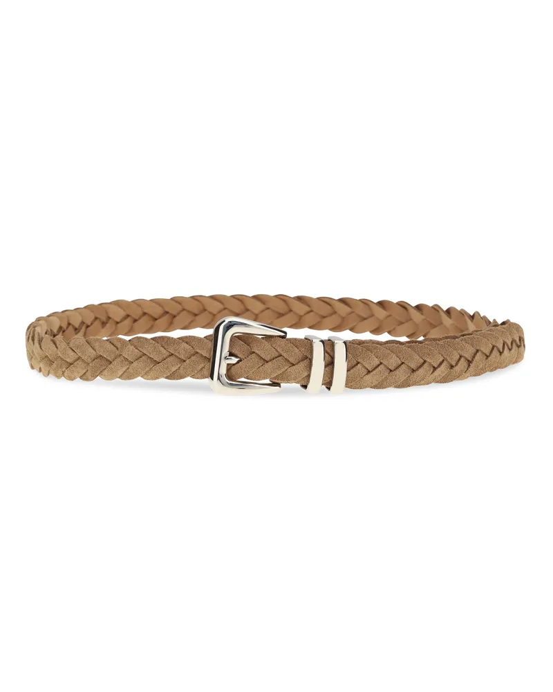 Brunello Cucinelli Men's Leather Woven Belt Siena Calf Bos Taurus E Braces Brown