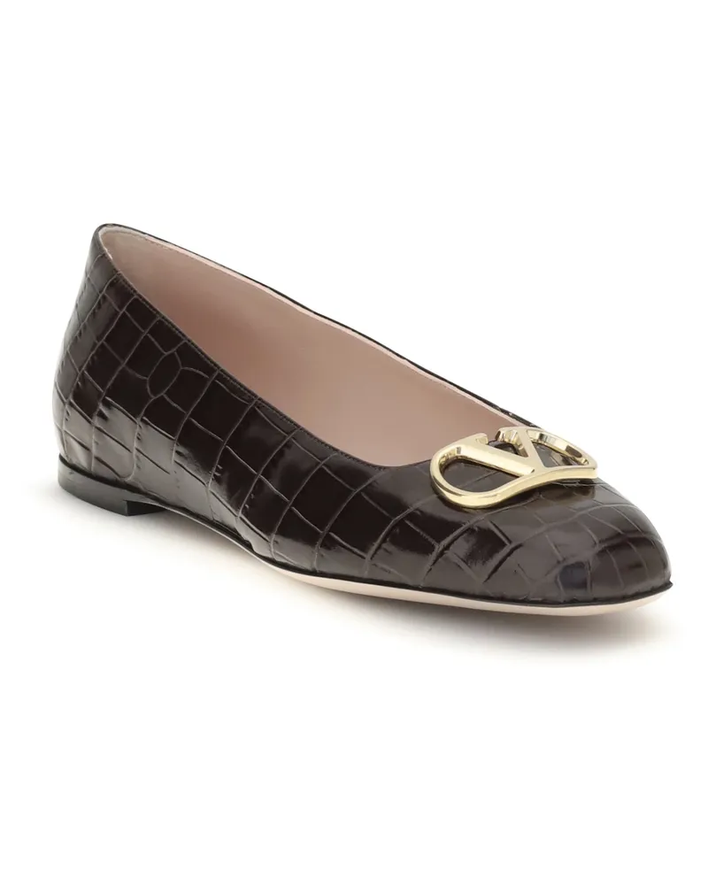 Valentino Garavani Women's Vlogo Signature Croc-Effect Ballerinas Oak Brown Flat Shoes Brown