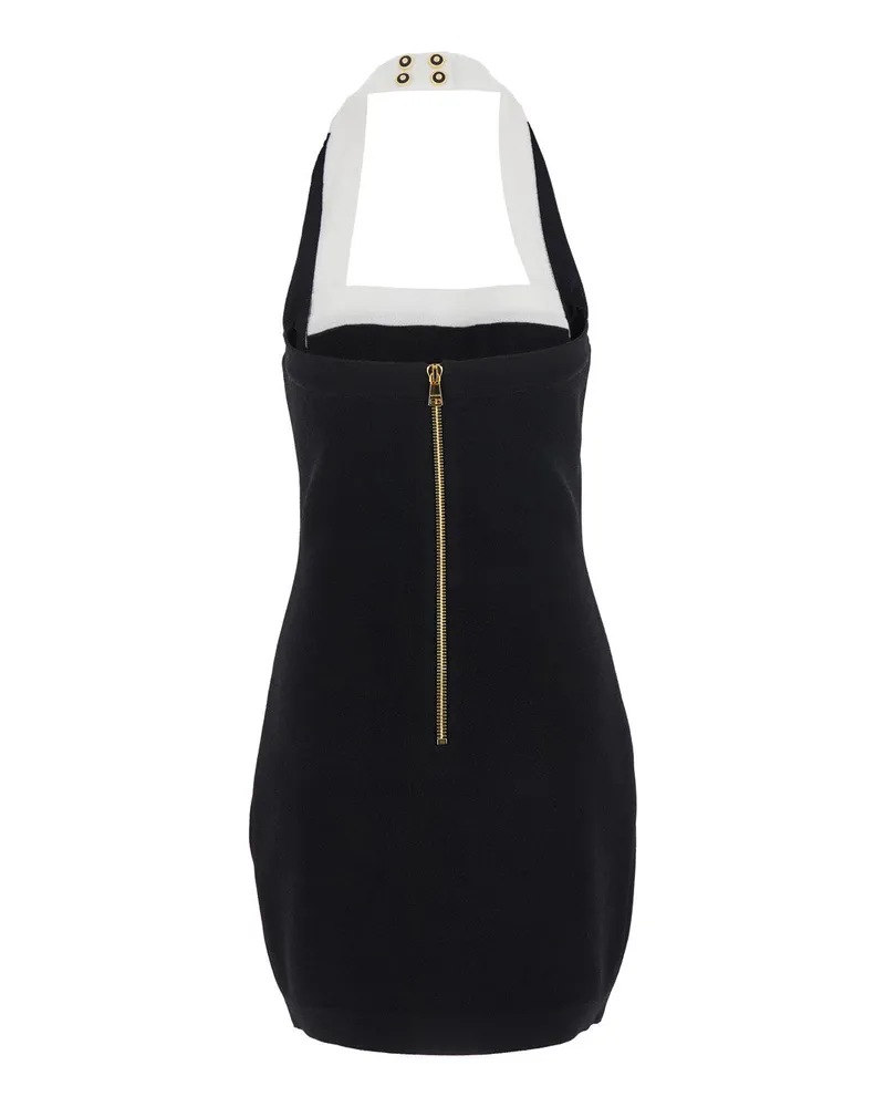 Balmain Women's Black Dress With Square Neckline And Decorative Buttons Viscose Black