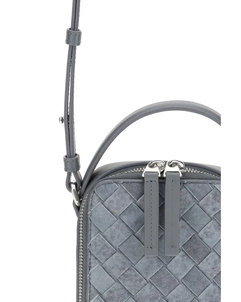 Bottega Veneta Men's Phone Case Woven Calf Leather Cloudy Indigo-Grey Shoulder Bags Indigo/grey Gray