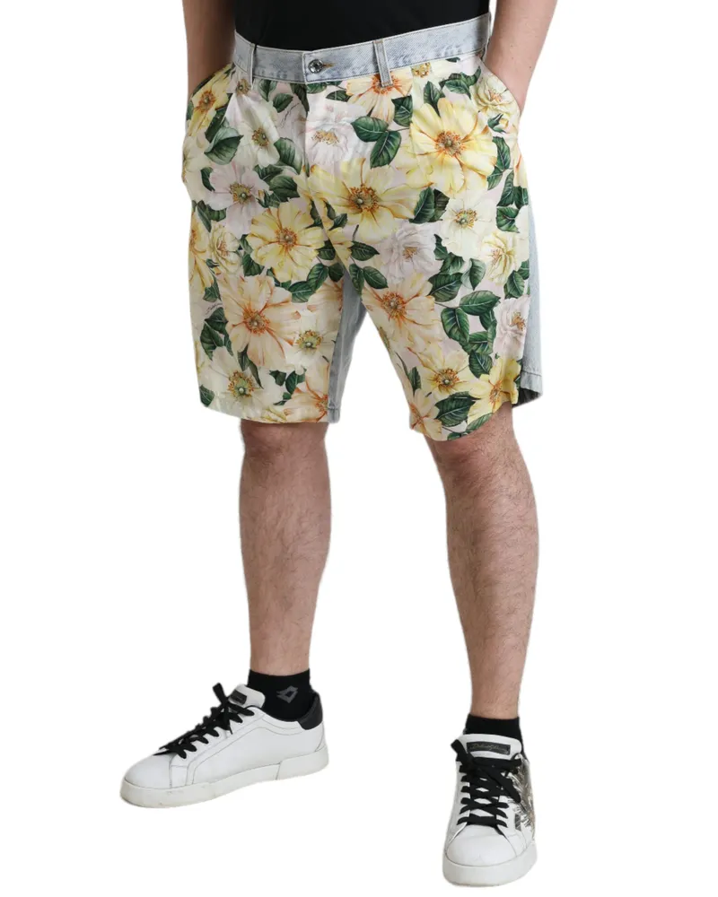 Dolce & Gabbana Men's Multicolor Floral Print Denim Bermuda Shorts Cotton Multicolor
