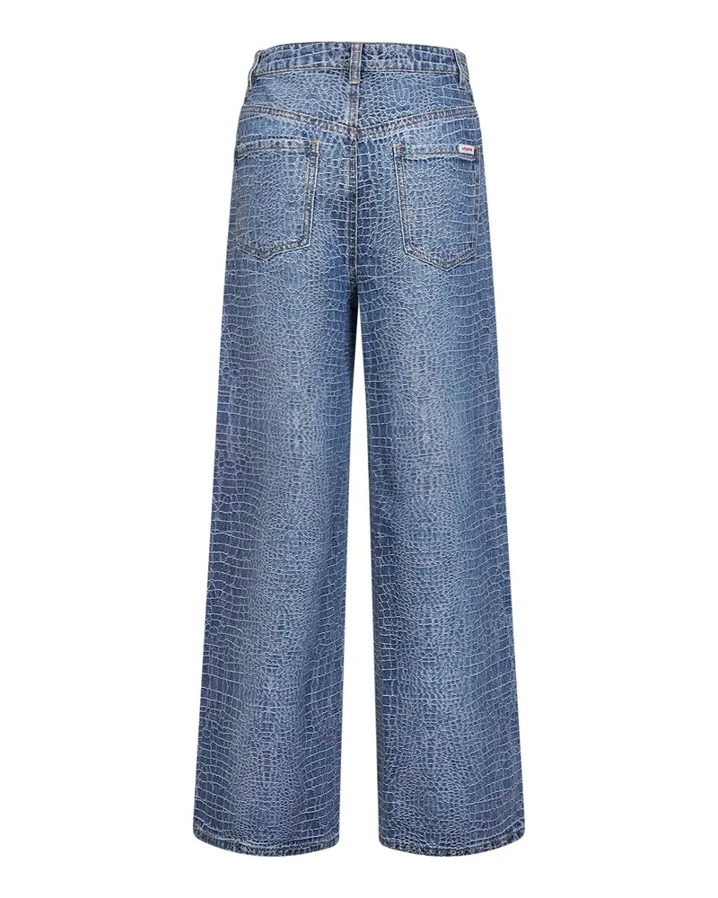 Self-Portrait Women's Jeans Croc-Effect Rhinestone Blue Polyester Blue