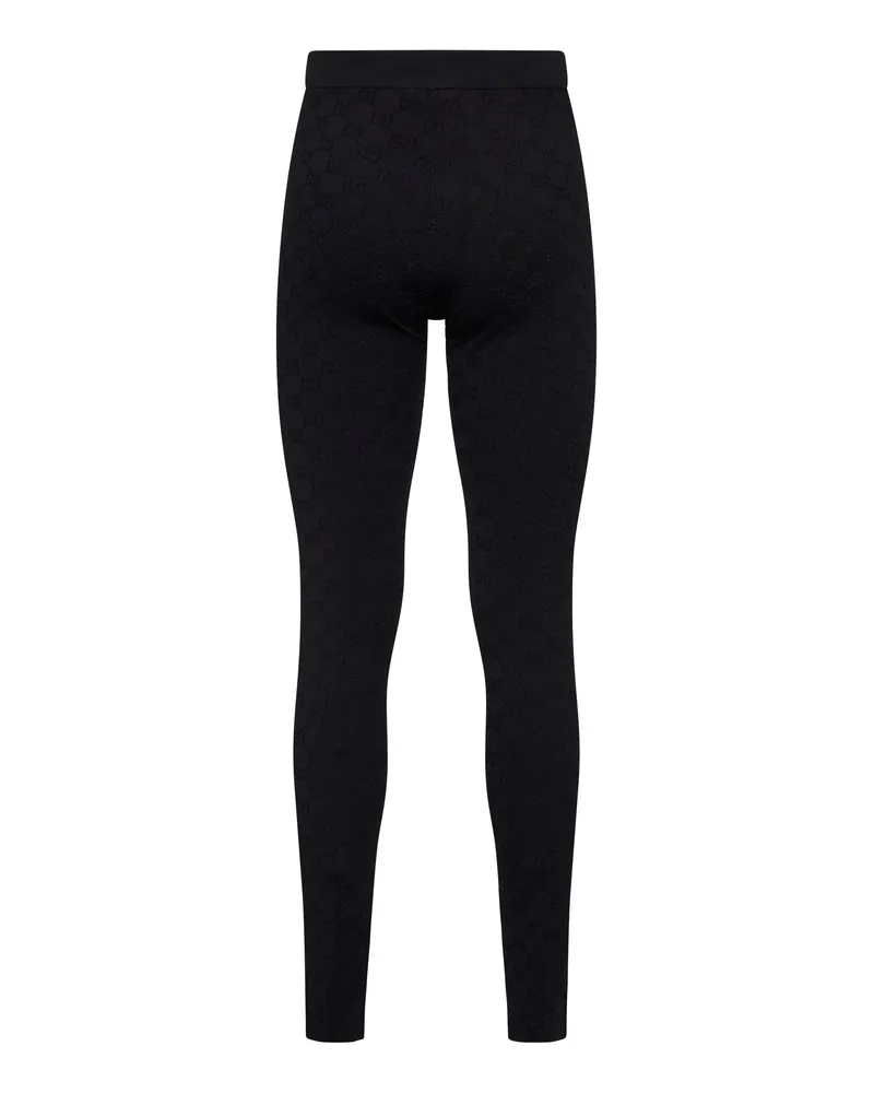 Gucci Women's Black Gg Jacquard Stretch Leggings Viscose Trousers Black