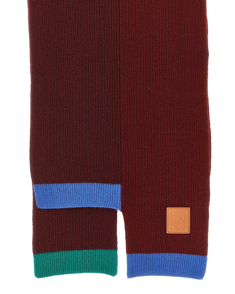 Loewe Ribbed Wool with Contrast Trim Scarf — Burgundy Burgundy