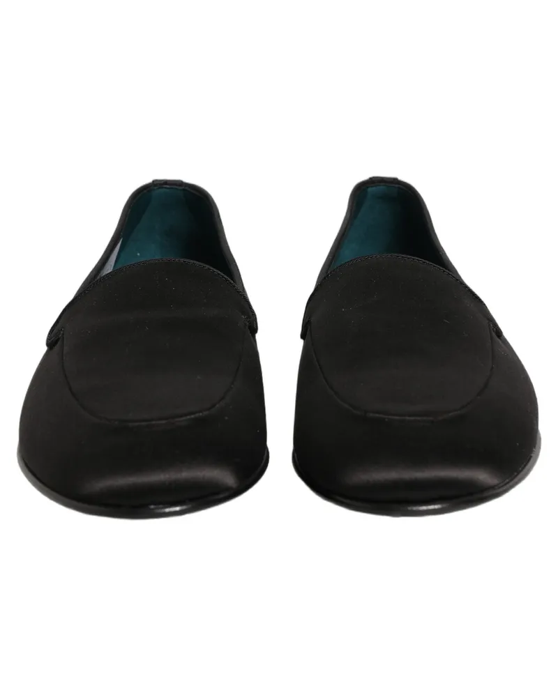 Dolce & Gabbana Men's Black Satin Logo Slip On Flats Loafers Shoes Leather Black
