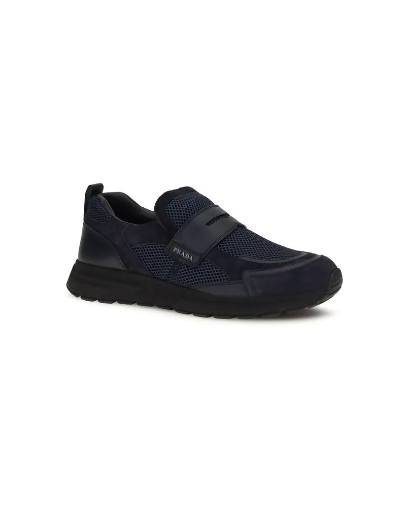 Prada Men's Blue Calf Leather Bos Taurus Athletic Sneakers Blue