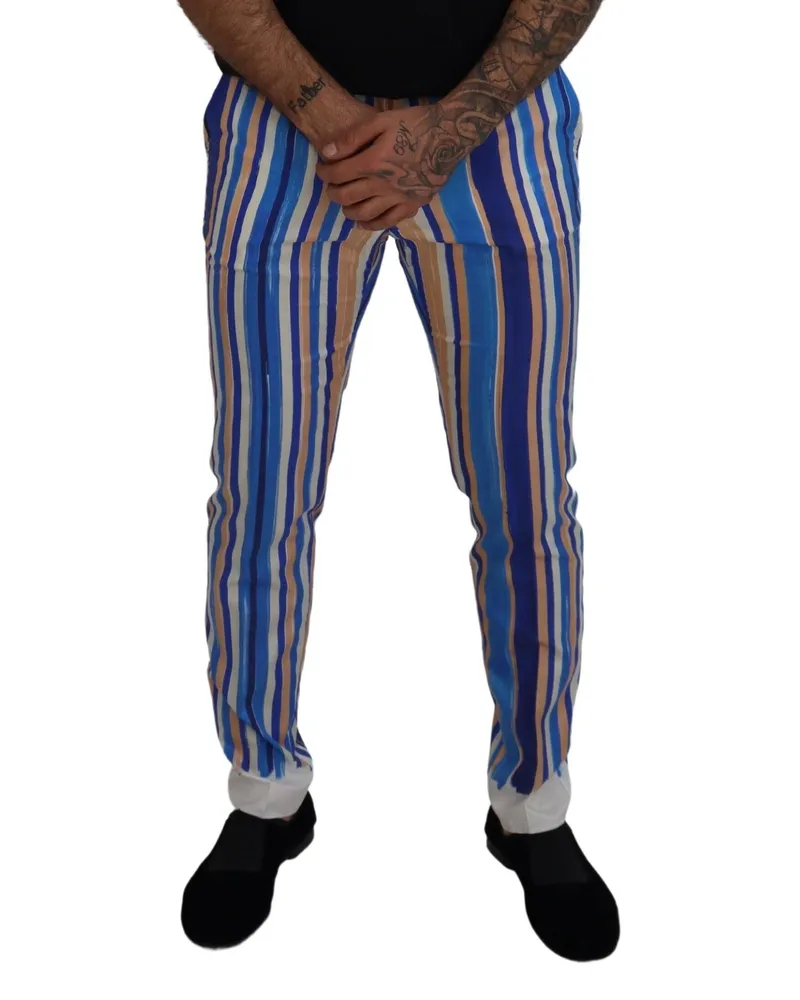 Dolce & Gabbana Men's Striped Silk-Cotton Trousers Blue Blue