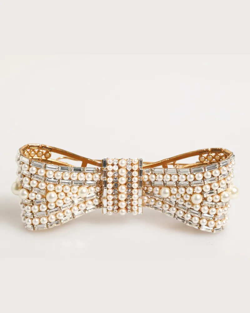 Dolce & Gabbana Women's Gold Brass Glas Crystal Faux Pearl Embellished Brooch Real Glass Accessory Gold