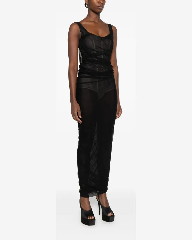 ATTICO Sheer Mesh Ruched Dress — Black Black