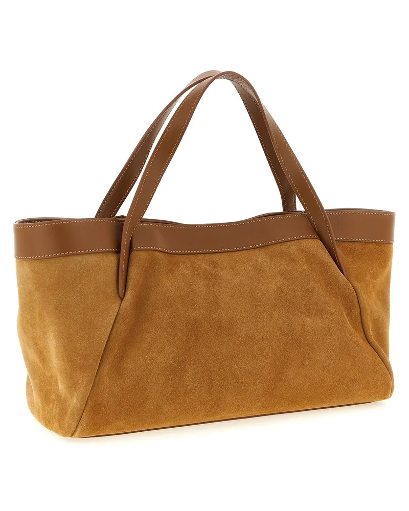 Twin-Set Suede and Leather Two-Tone Shoulder Bag — Tan Tan
