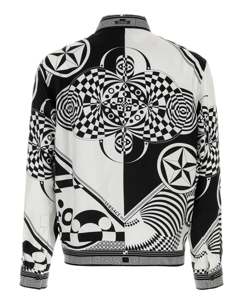 Versace Men's Informal Shirt Silk Twill Optical Teatro Foulard P Blackwhite Camicie Black