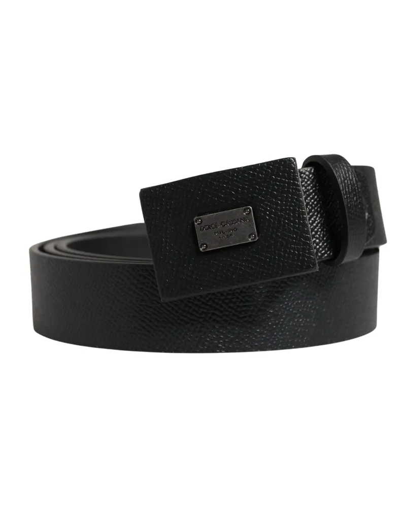 Dolce & Gabbana Men Black Calfskin Leather Square Buckle Belt Calf Black