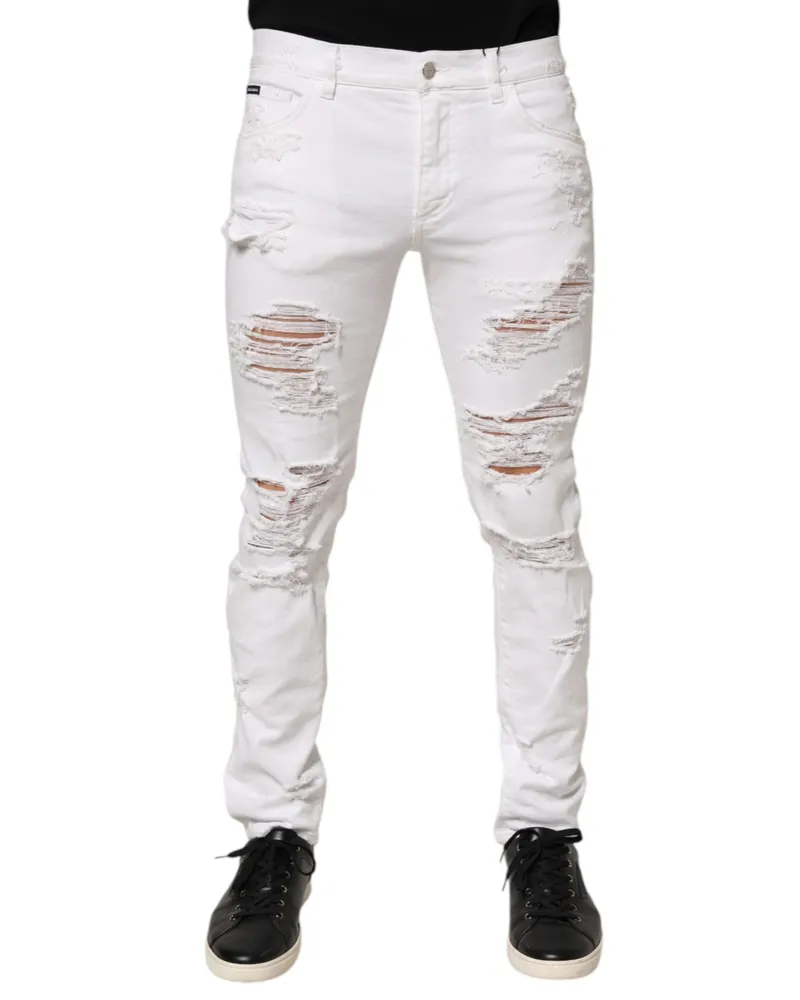 Dolce & Gabbana Distressed Ripped Denim Jeans — White White