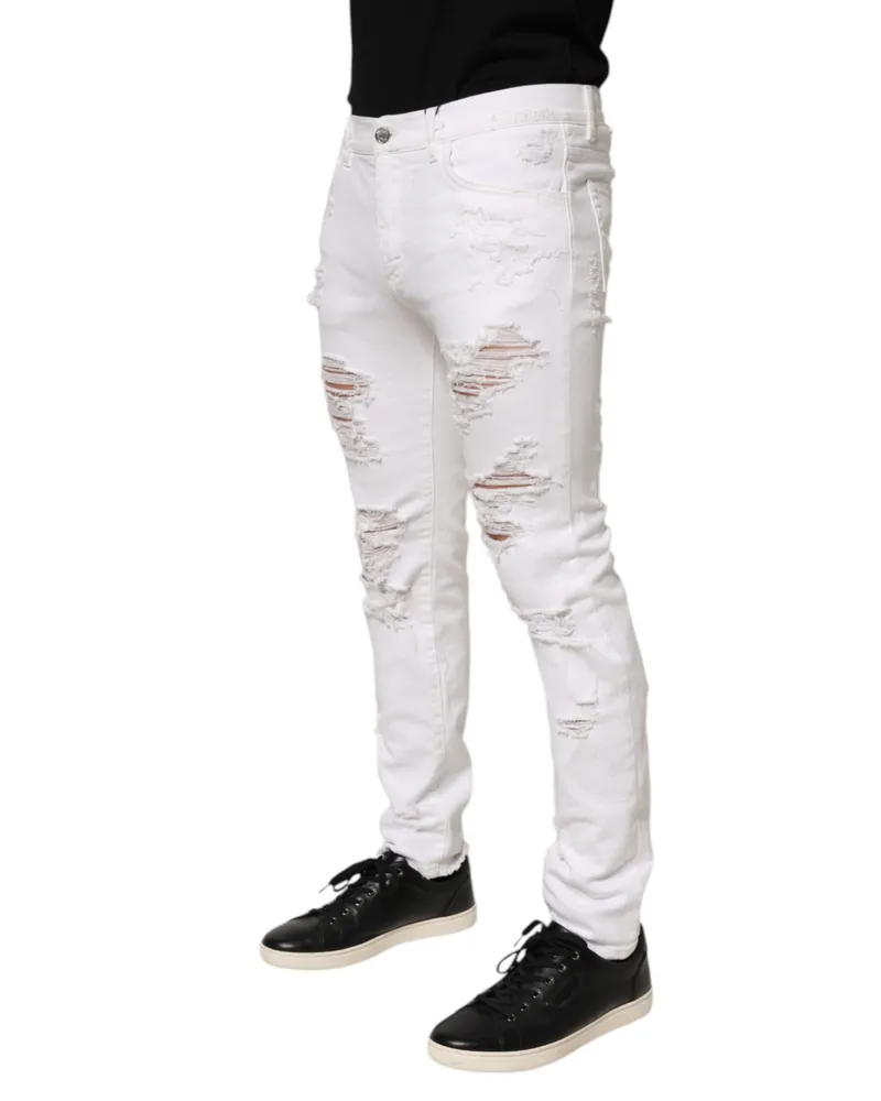 Dolce & Gabbana Distressed Ripped Denim Jeans — White White