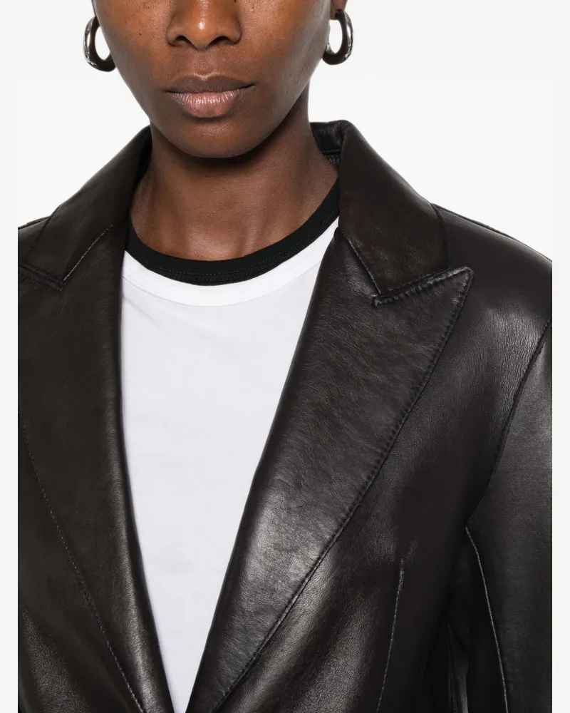 P.A.R.O.S.H. Leather Notched-Lapel Blazer — Brown Brown