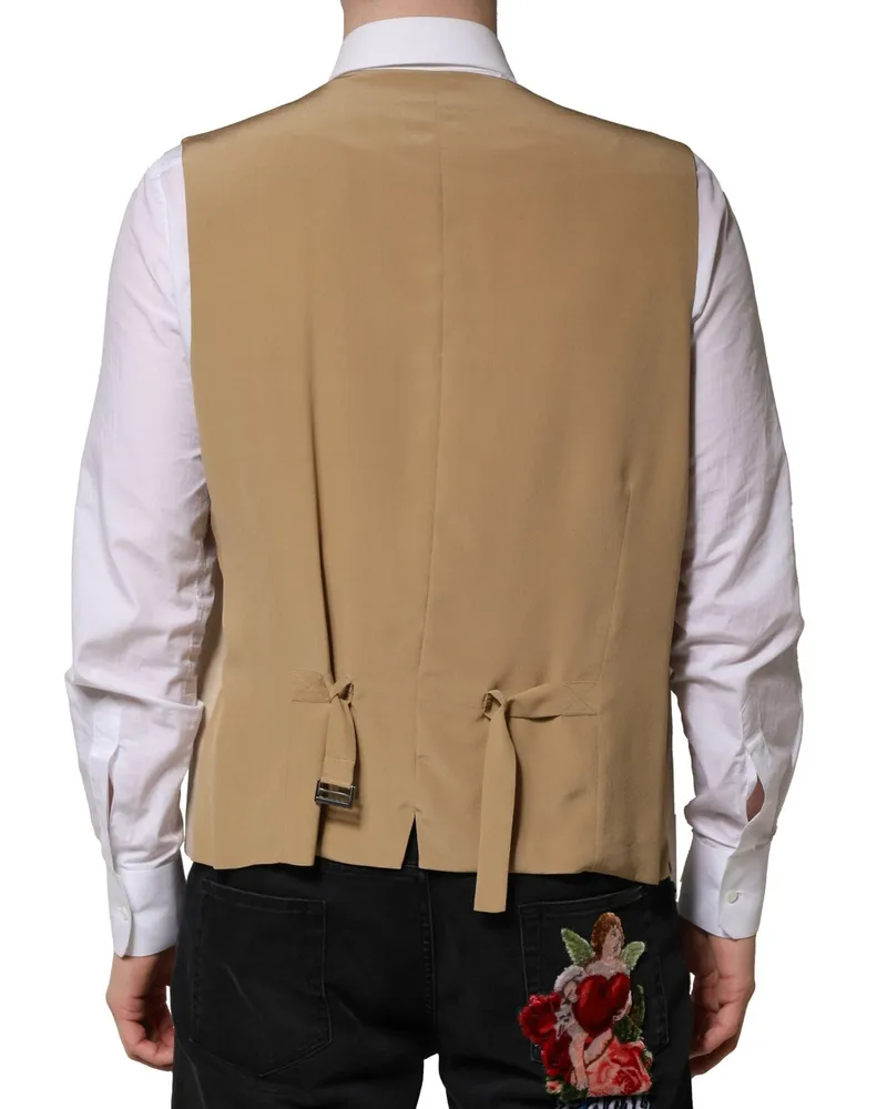 Dolce & Gabbana Beige Linen Dress Formal Men Waistcoat Vest Viscose Beige