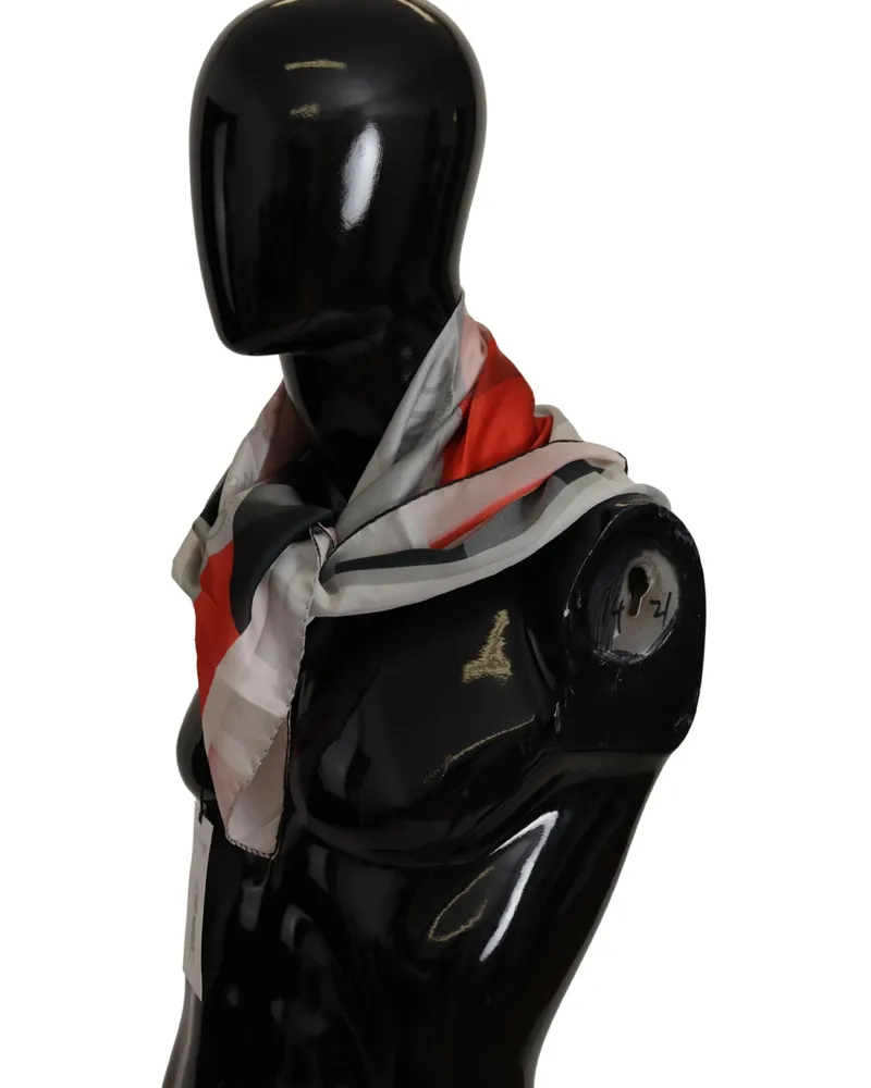 CoSTUME NATIONAL Women's Gray Red Silk Shawl Foulard Wrap Scarf Patterned Gray