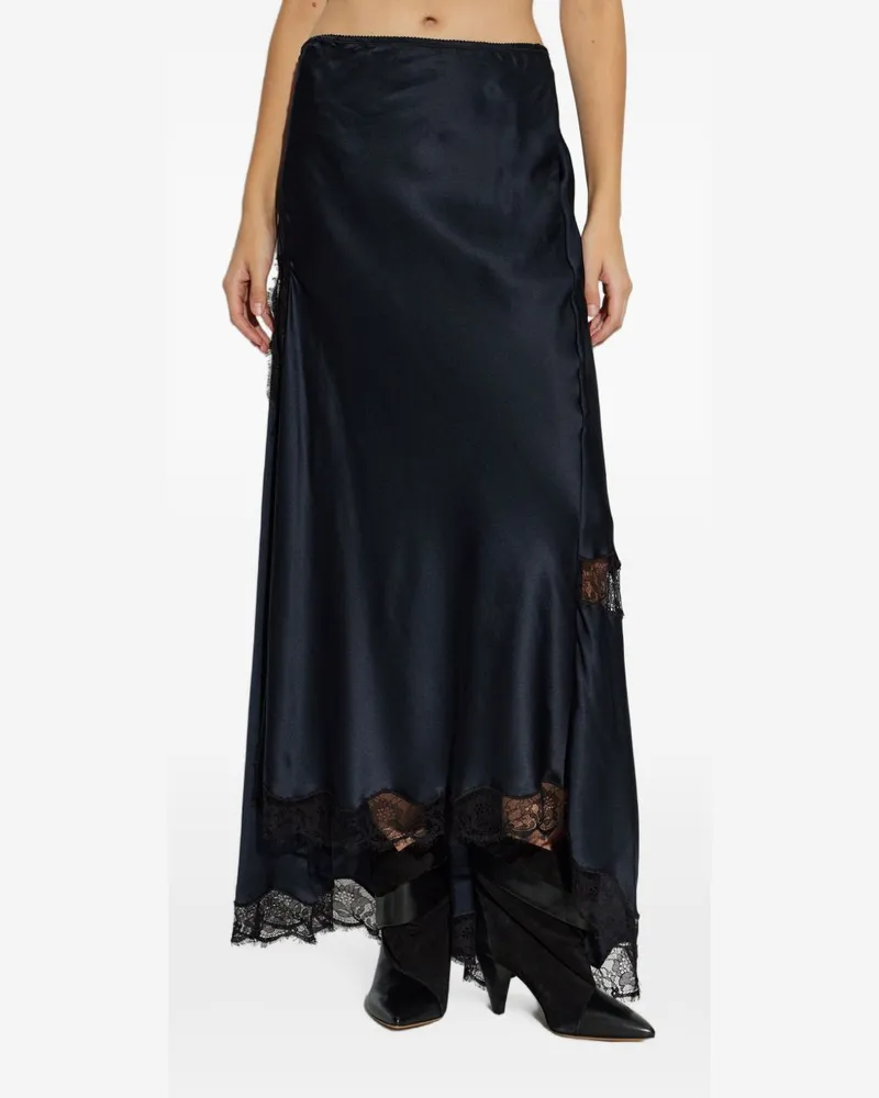 Isabel Marant Lace-Trimmed Silk Satin Skirt — Navy Navy