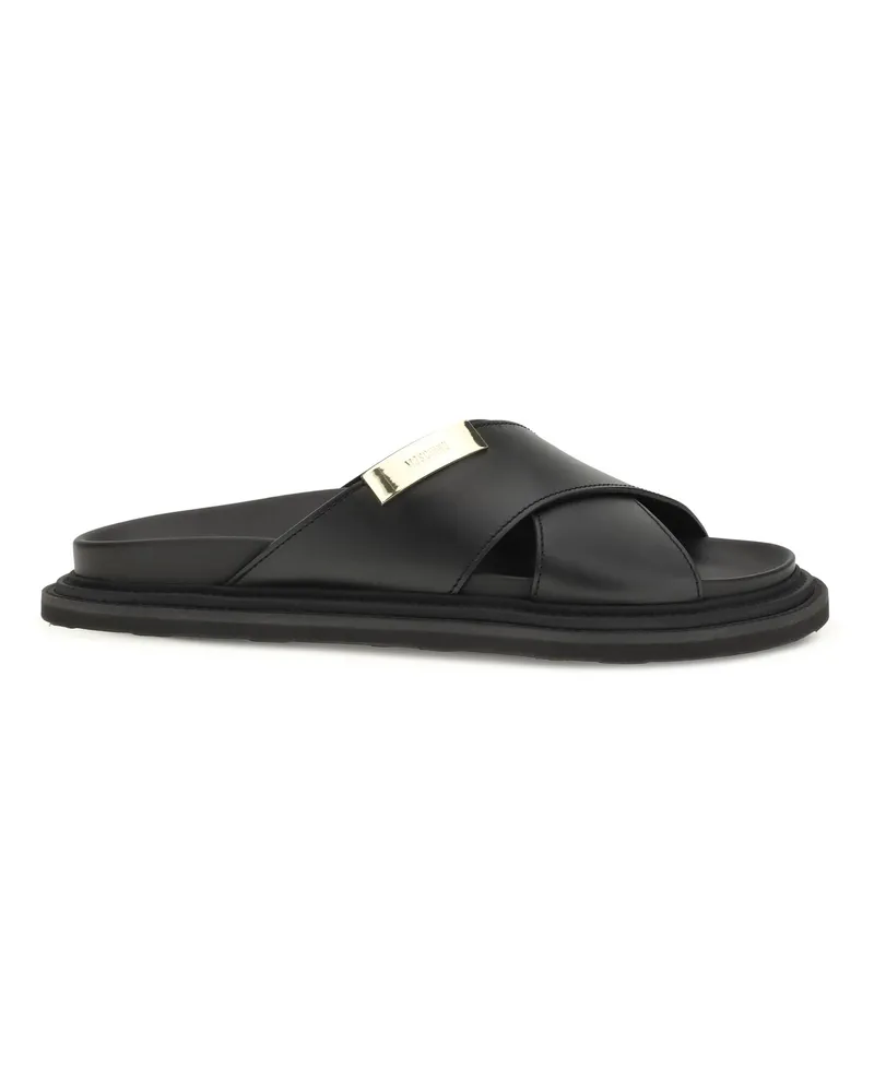 Moschino Men's Leather Sandals Black Calf Black