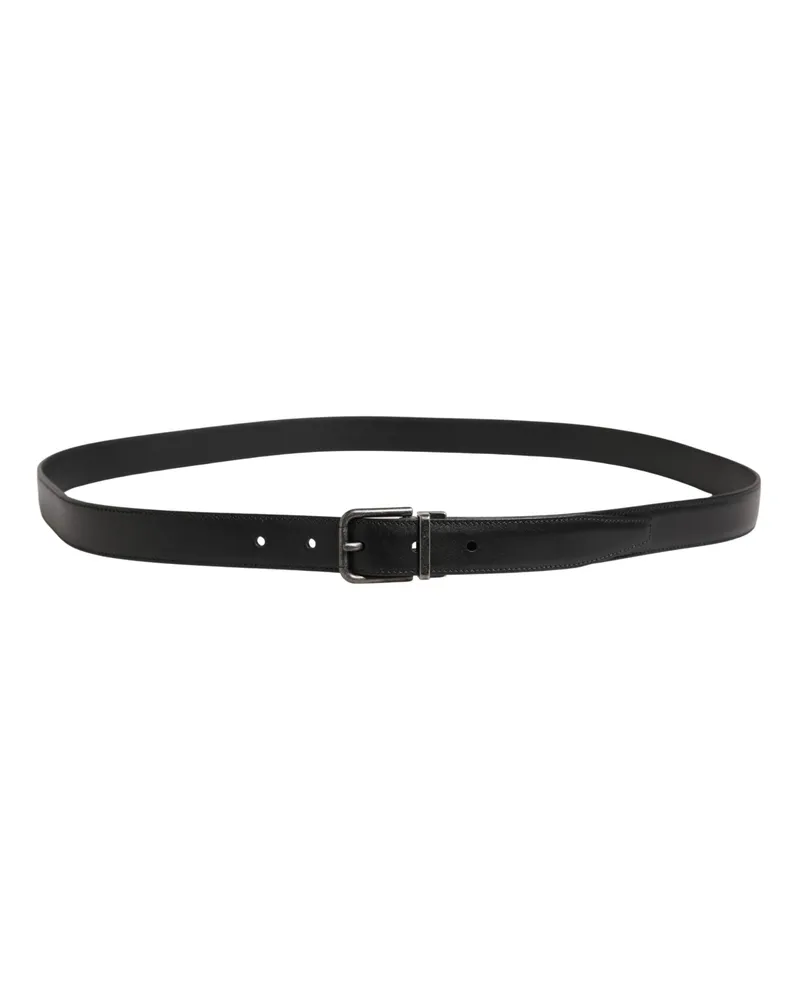 Dolce & Gabbana Men Black Classic Leather Metal Buckle Belt Calf Black
