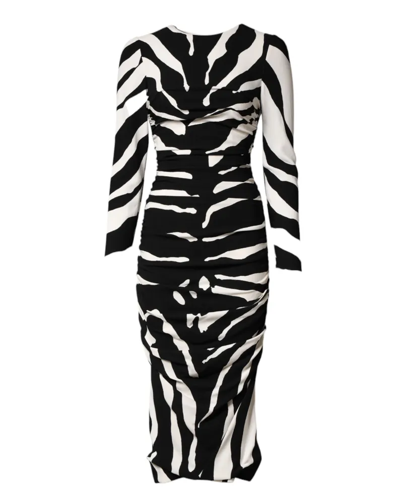 Dolce & Gabbana Women's Black White Zebra Viscose Sheath Midi Dress And 05+vi Black
