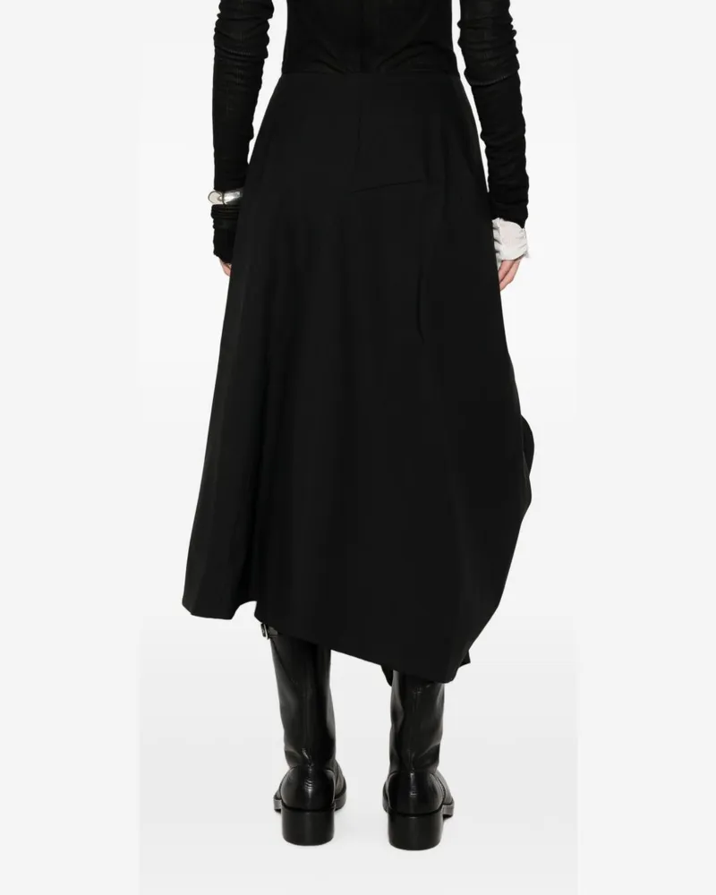 Comme des Garçons Asymmetric Wool with Draped Detailing Skirt — Black Black