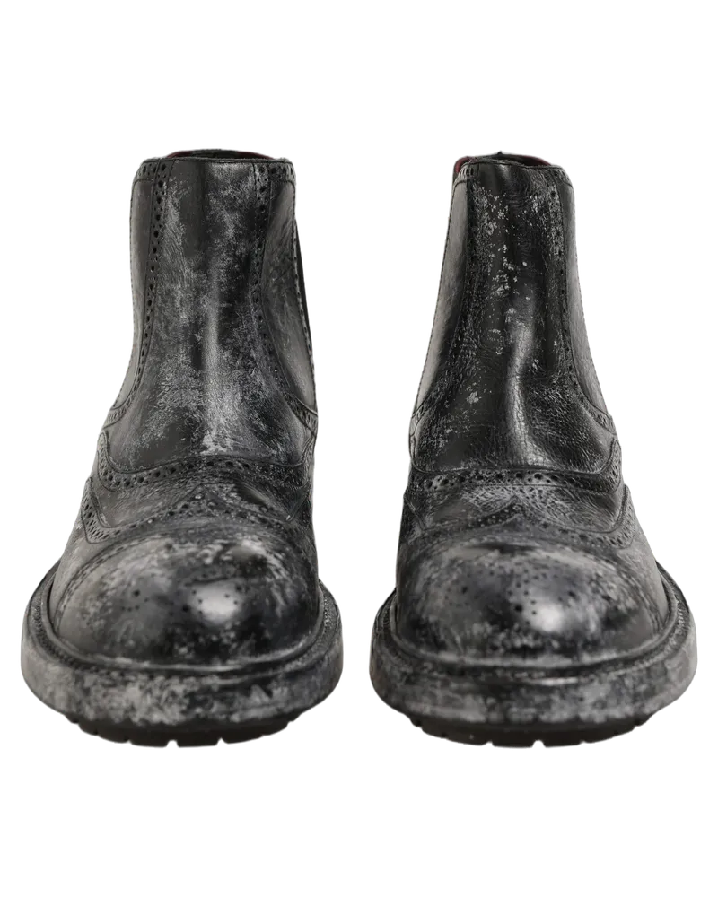 Dolce & Gabbana Distressed Leather Brogue Chelsea Boot — Black Black