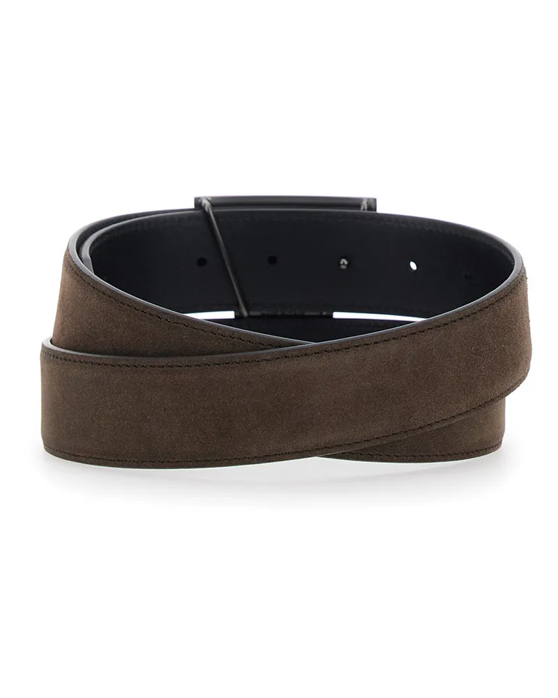 TOD'S Men's Belt Brown Suede Calf Leather Brown