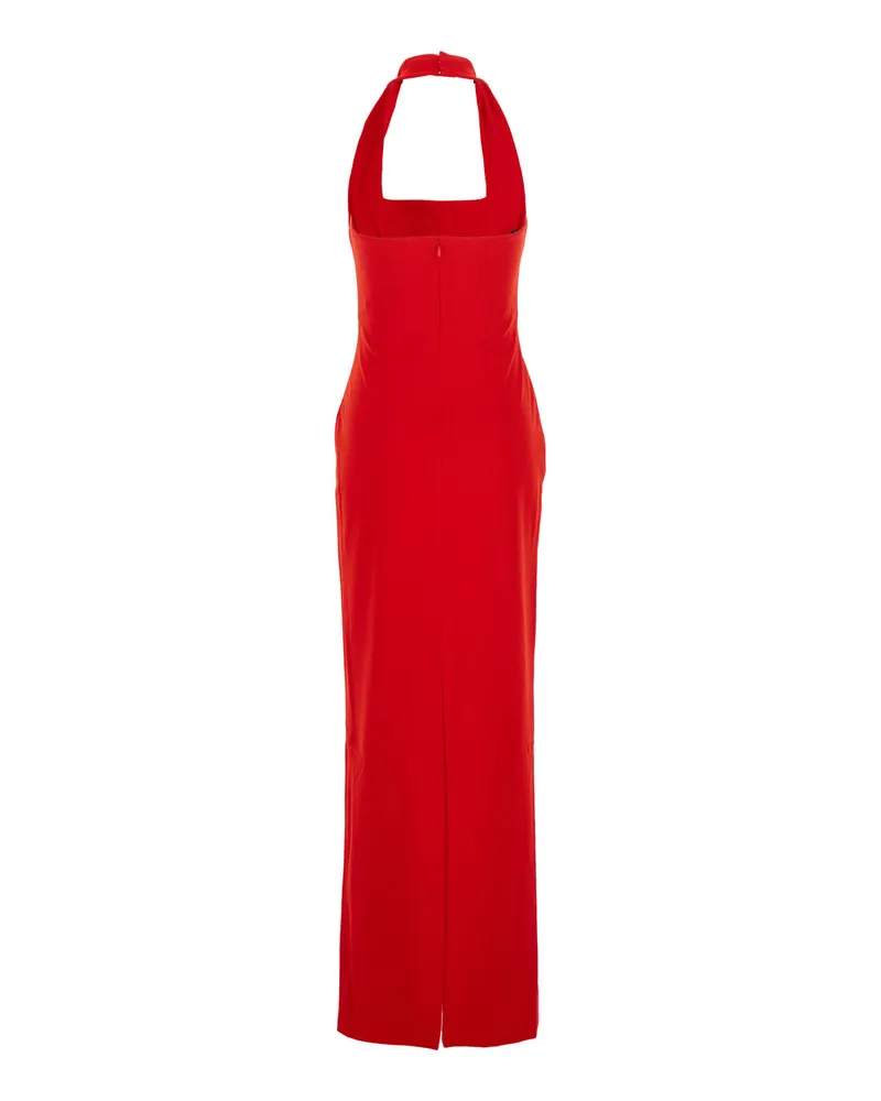 Solace London Women's Red Long Dress With Square Neckline Polyester Red