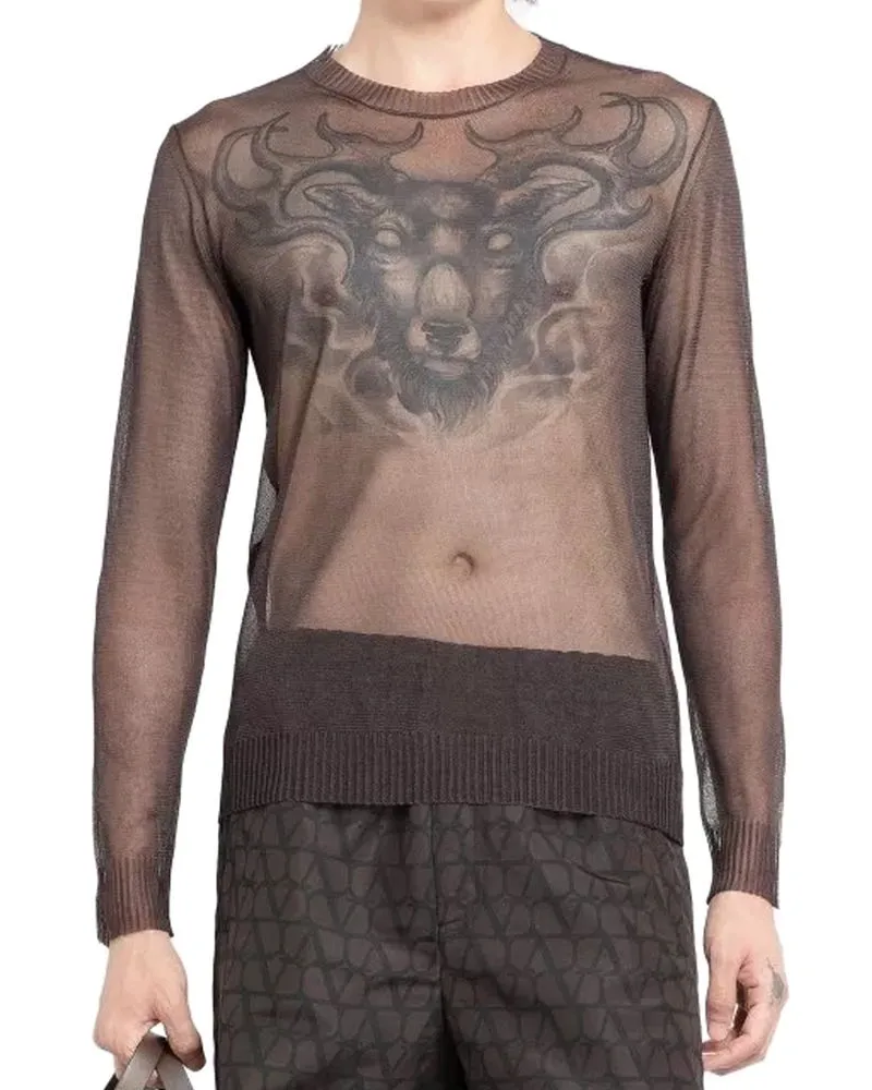 Valentino Garavani Men's Brown Silk Sweatshirt Clothing Brown