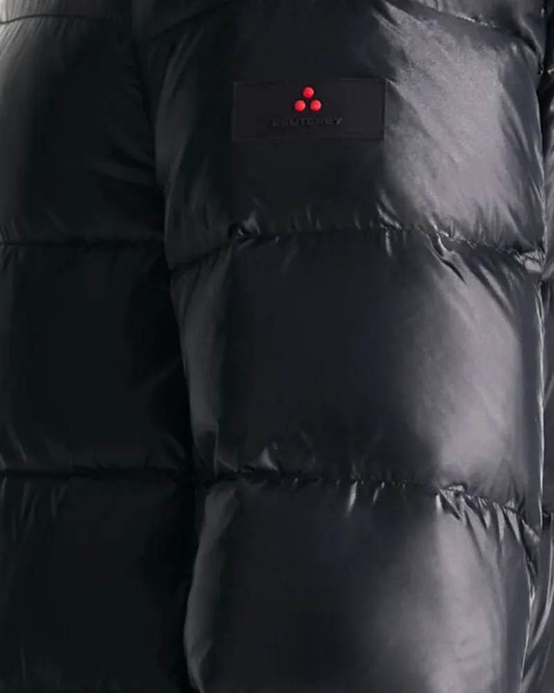 Peuterey Glossy Nylon Puffer Down Jacket — Graphite Blue Graphite