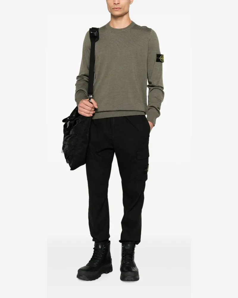 Stone Island Men's Crewneck Sweater Green Virgin Wool Gray