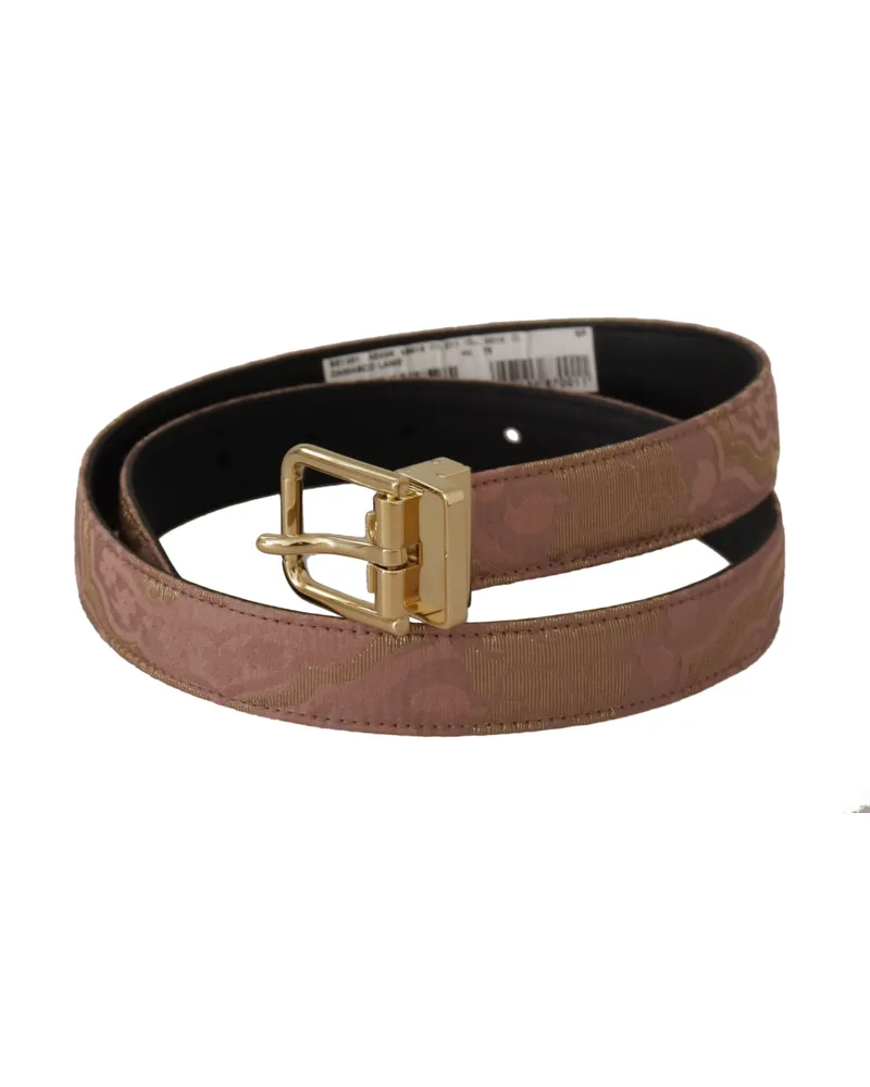 Dolce & Gabbana Women's Rose Gold Leather Logo Engraved Metal Buckle Belt Pink Rose