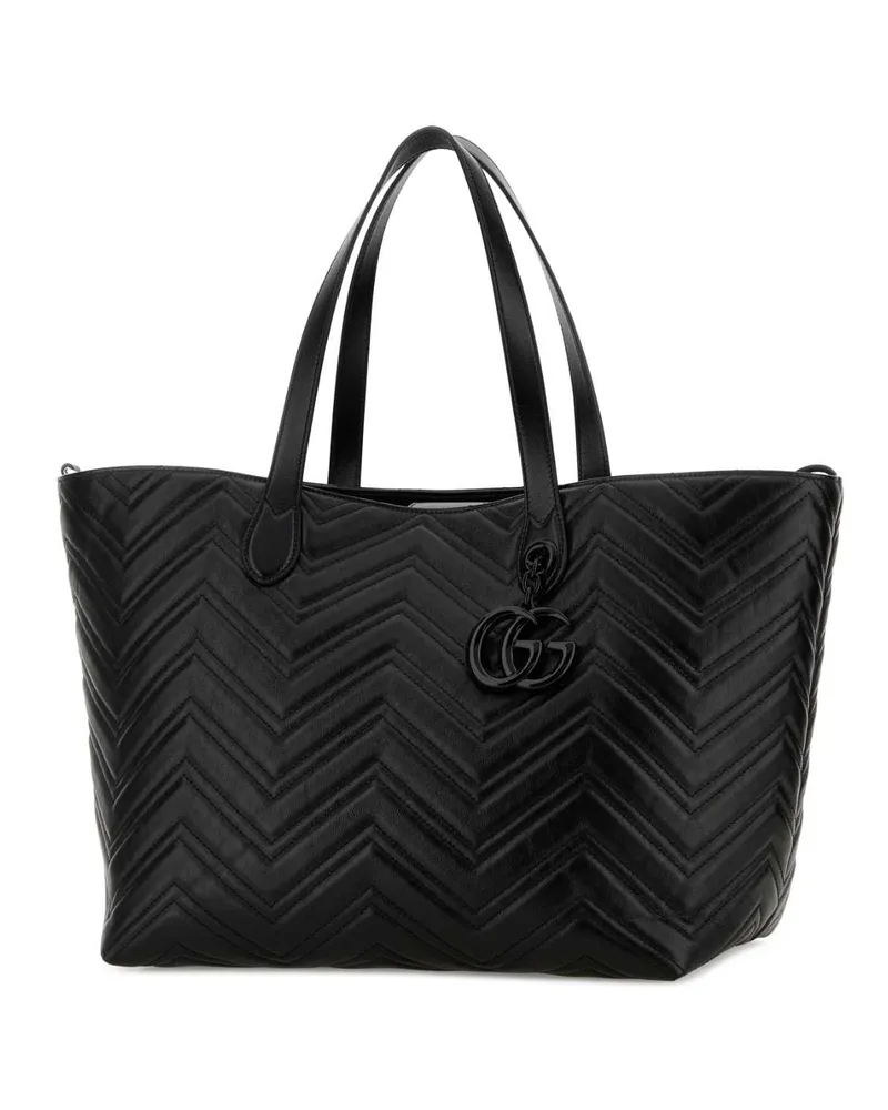 Gucci Women's Black Leather Large Gg Marmont Shopping Bag Blackblackblack Borse A Mano Black