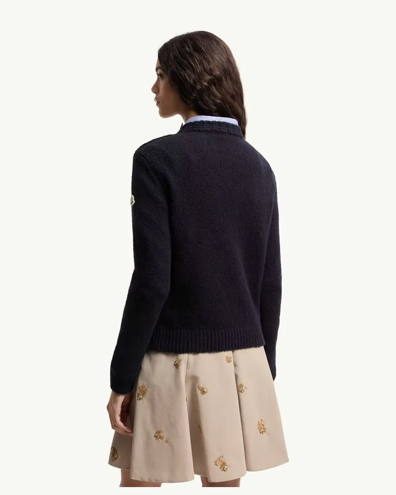 Moncler Logo-Embroidered Knit Sweater — Navy Navy