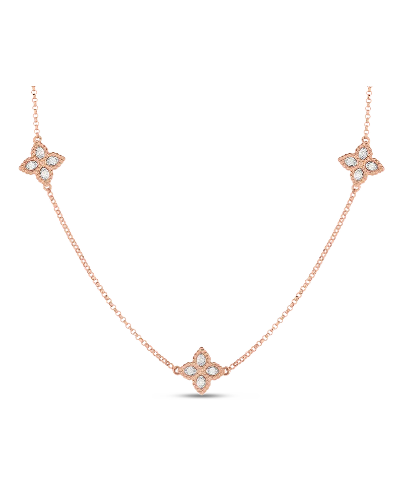 Roberto Coin 18kt Rose Gold Princess Flower Diamond Necklace Aw25 M Rose