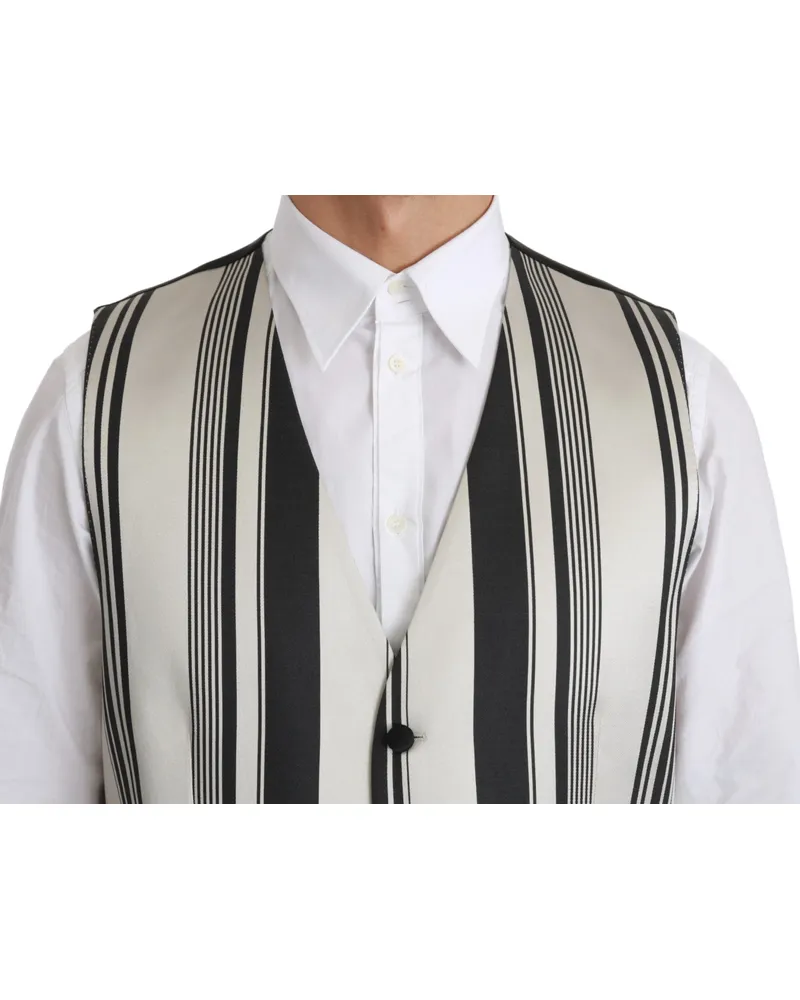 Dolce & Gabbana Men's White Black Stripes Waistcoat Formal Vest Cotton Silk Clothing Black