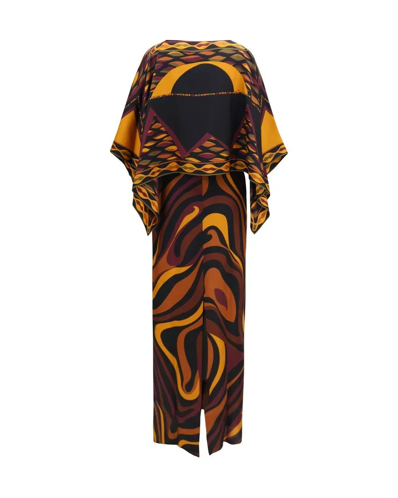 Emilio Pucci Silk Printed Cape Dress — Multicolor Multicolor