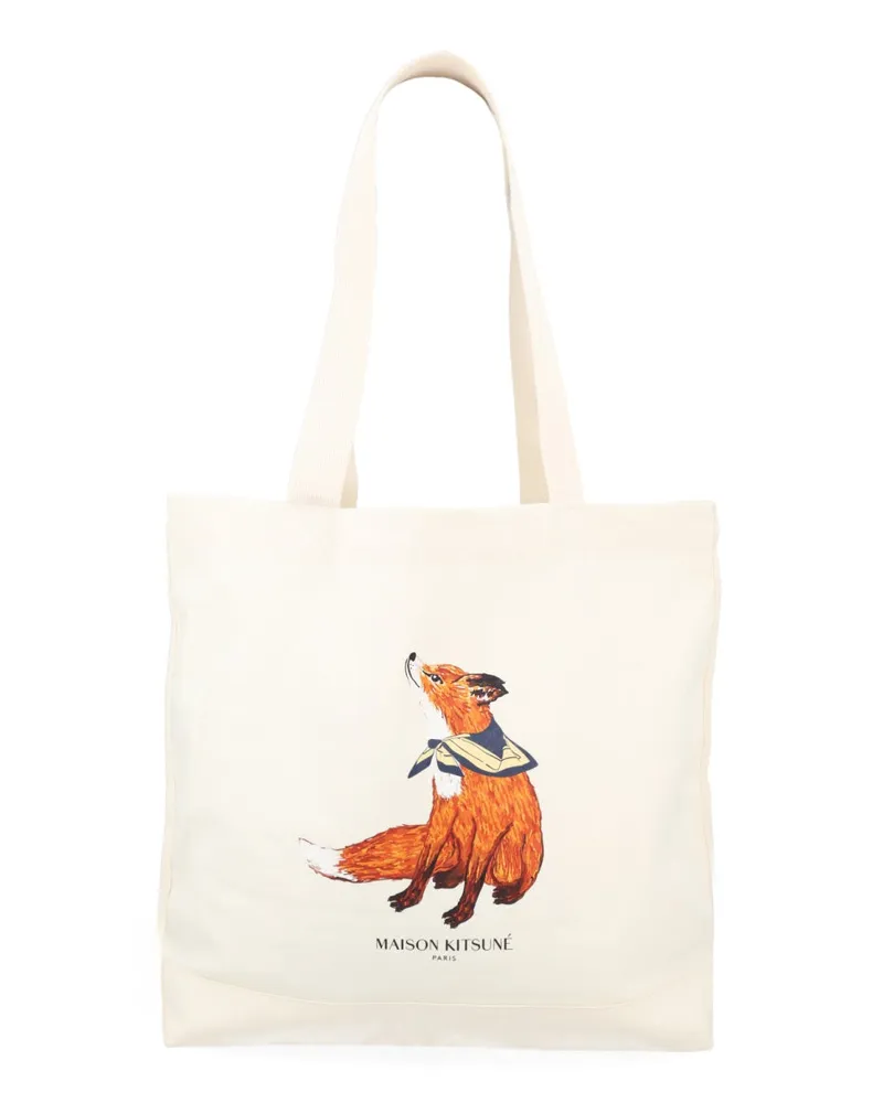 Kitsuné Women's Tote Bag Dreaming Fox Beige Cotton Handbags Hand Beige