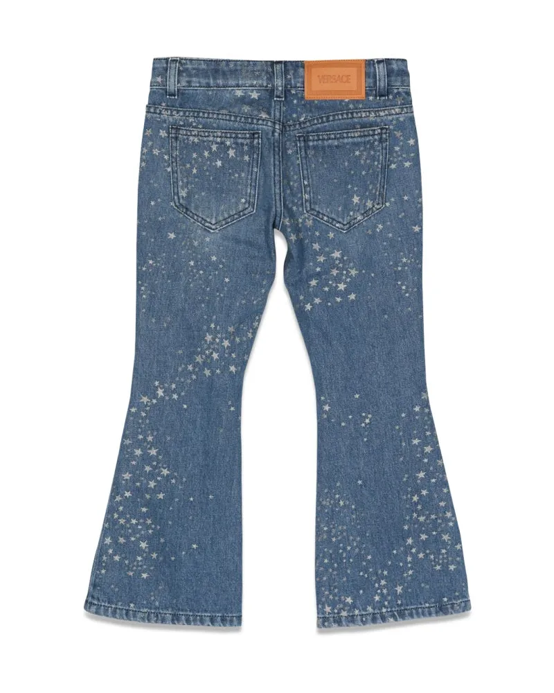 Versace Glitter-Print Denim Jeans — Blue Blue