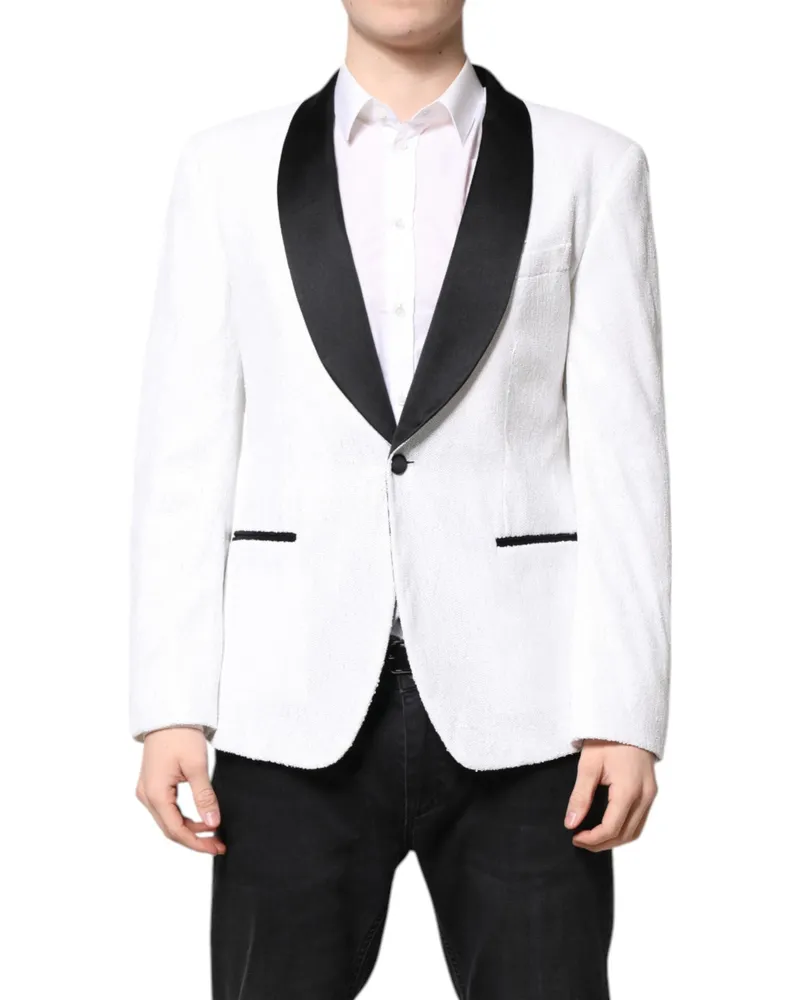 Dolce & Gabbana Men's White Nylon Single Breasted Coat Blazer Off Clothing White