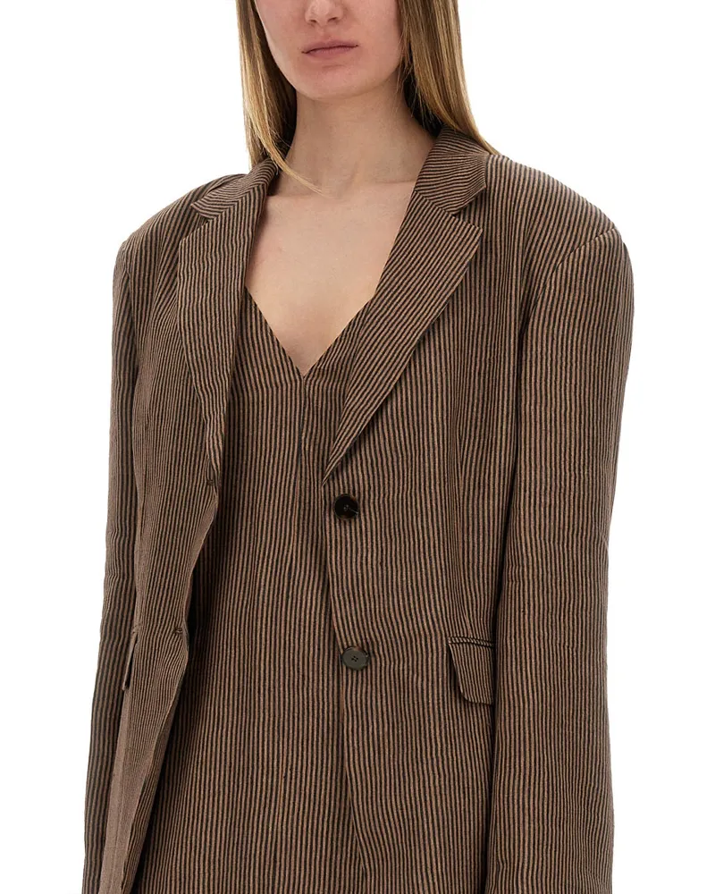 ALYSI Micro Stripes Linen Blazer — Brown Brown