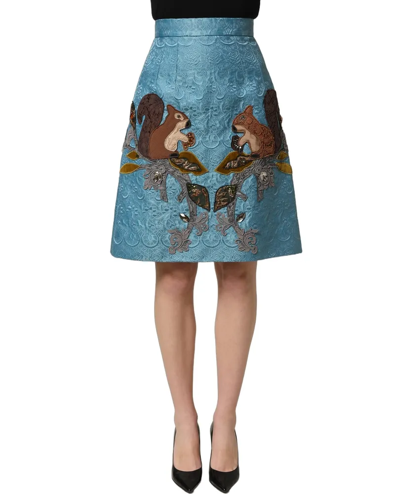 Dolce & Gabbana Women's Blue Jacquard Embroidered A-Line Skirt Cotton Polyester Silk Blue