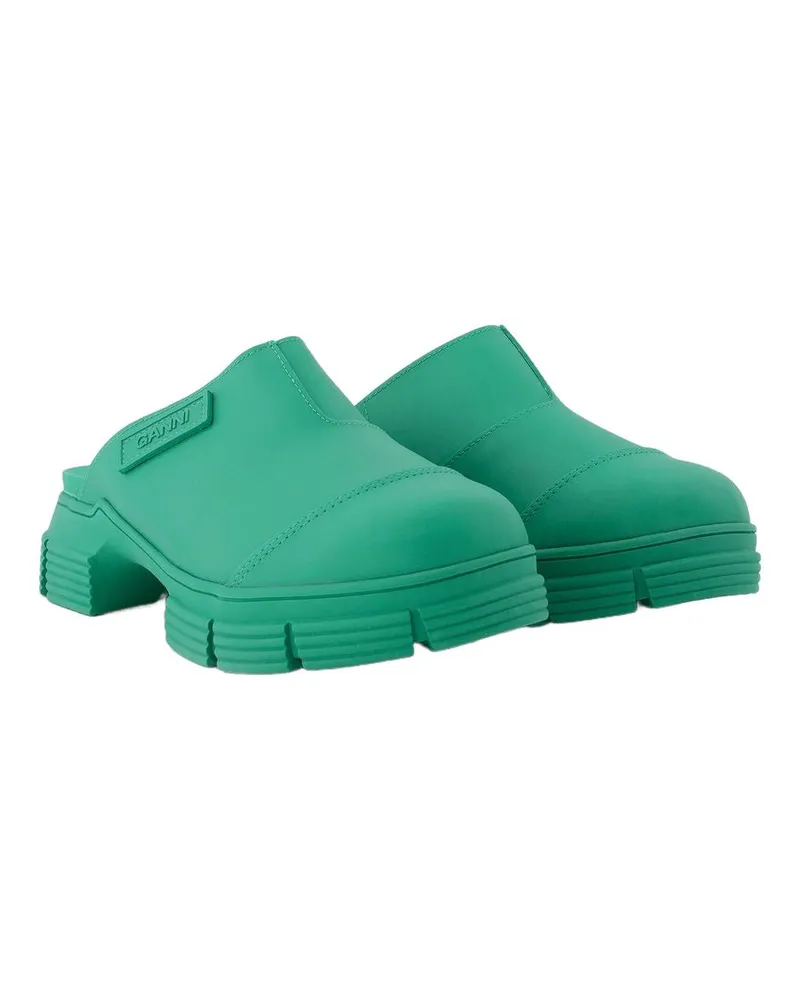 Ganni Women's Recycled Rubber Chunky Sole Clog Mule Green Green