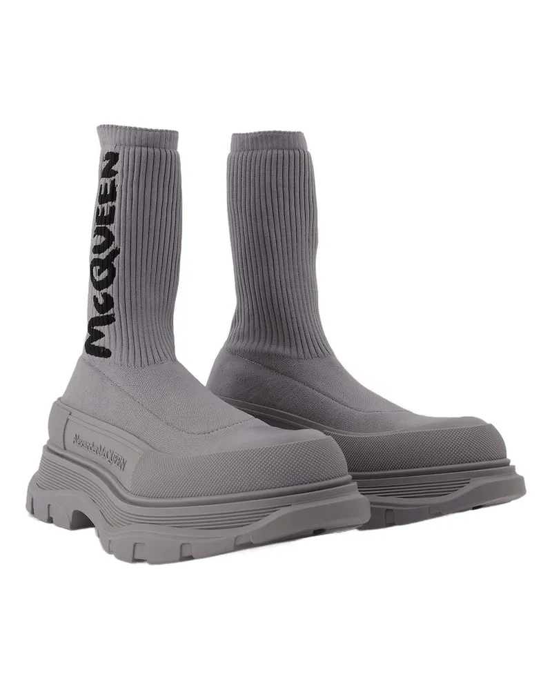 Alexander McQueen Men's Logo-Embroidered Sock Boot Gray Others Gray