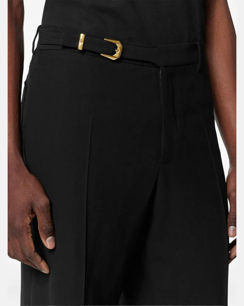 Versace Men's Trousers With Gold-Toned Buckle Black Viscose Black