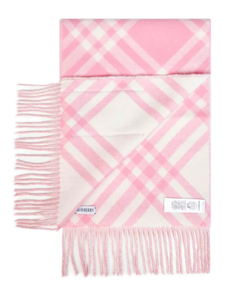 Burberry Women's Scarf Double-Face Check Cashmere Sugar Pink Scarfs Pink