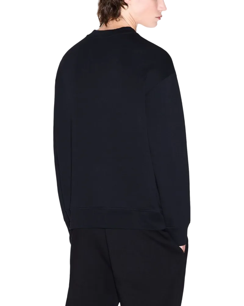Armani Exchange Embossed Logo Crew Neck Sweatshirt — Black Black