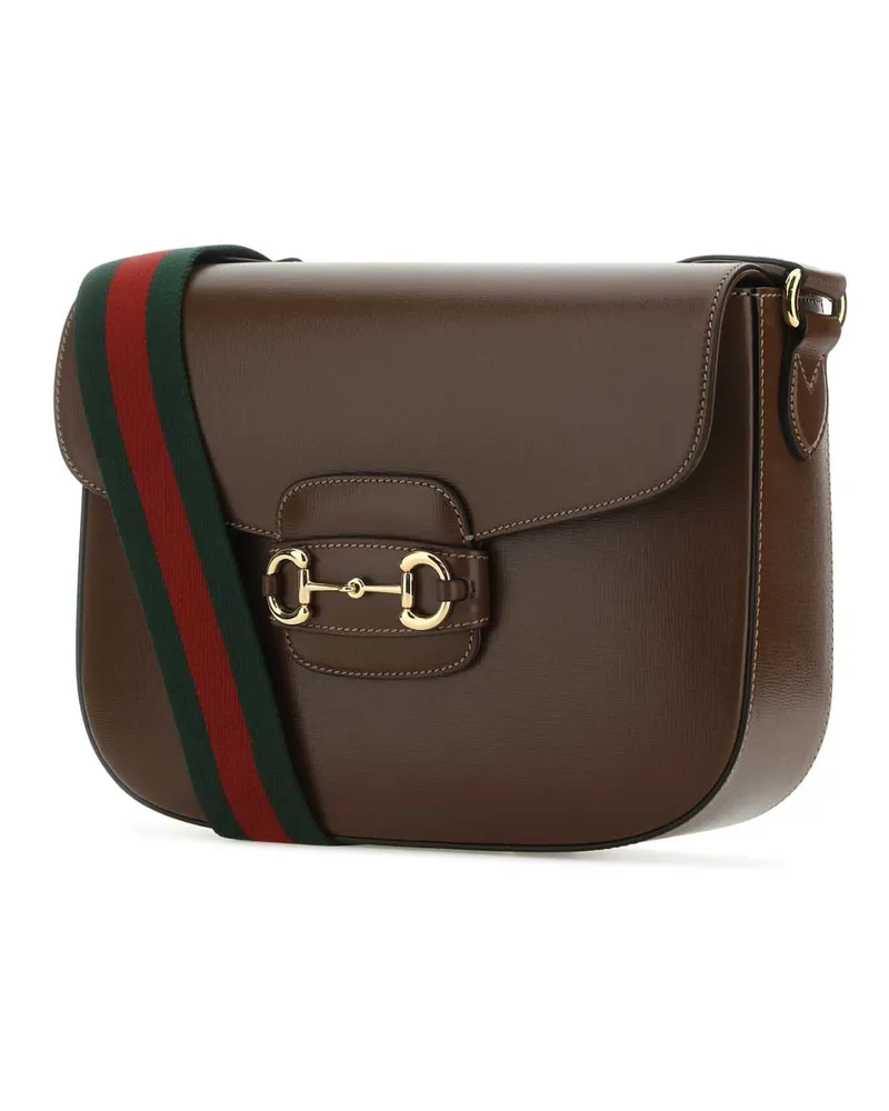 Gucci Men's Brown Leather 1955 Horsebit Shoulder Bag Borse A Tracolla Brown